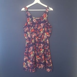 Navy floral mini dress with back cinching